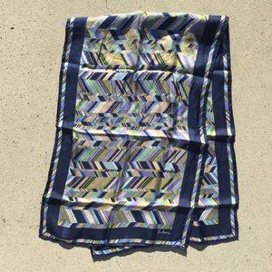 Echo Vintage Silk Scarf - Hand Rolled - Made in Japan - Navy Chevron